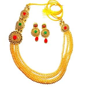 Indian Multilayer Pearl Necklace High Quality Hepburn Style  Wedding Jewelry Set